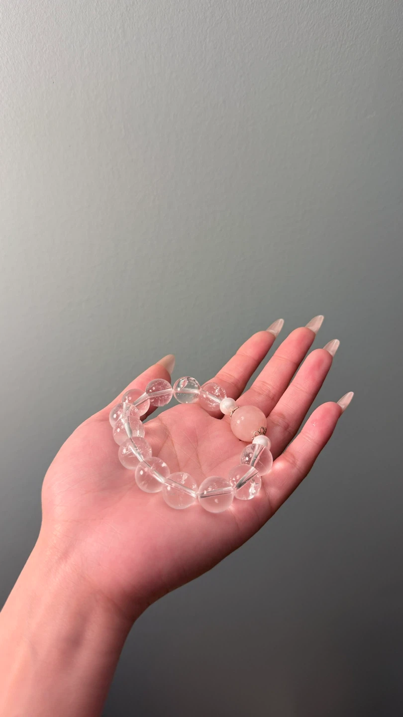Clear Quartz and Rose Quartz Beaded Bracelet