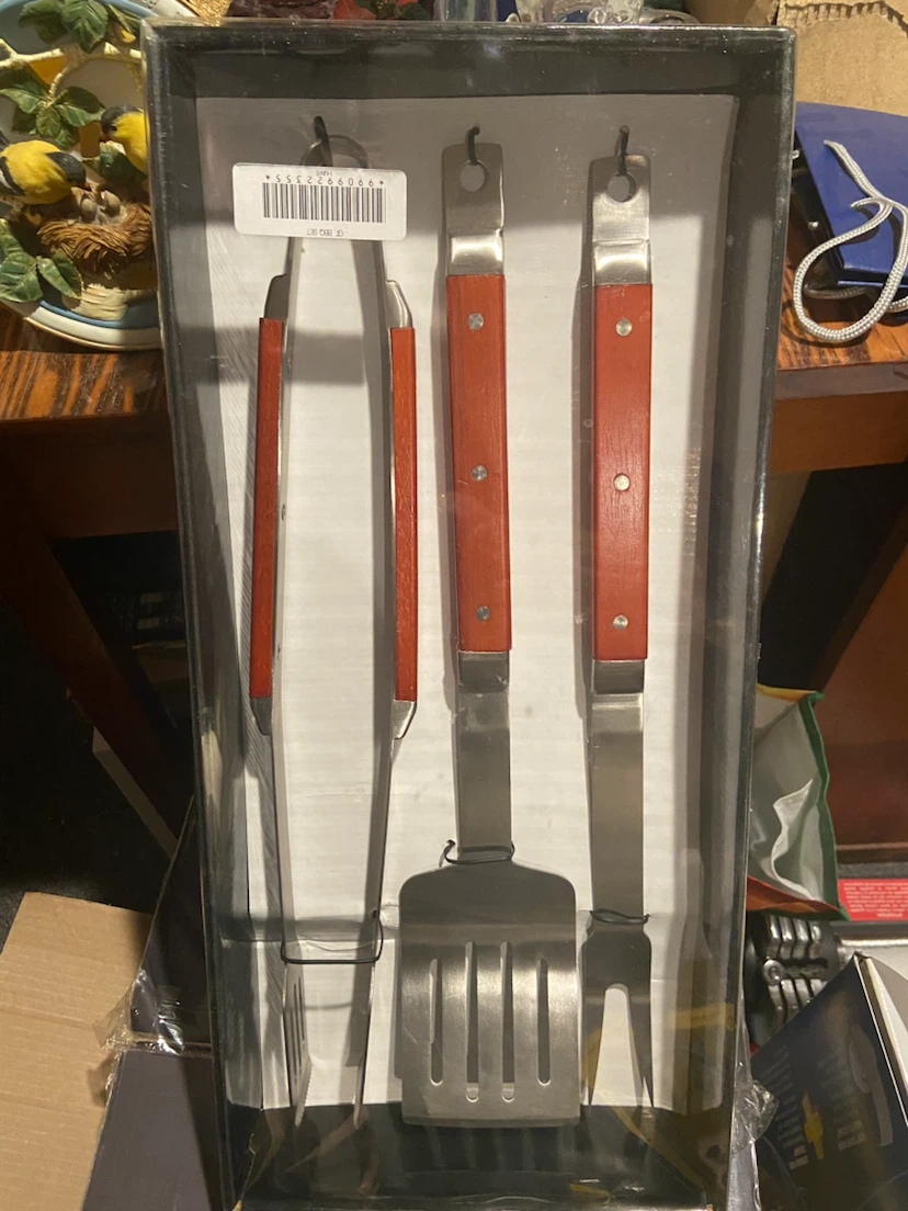 3-Piece BBQ Tool Set with Wooden Handles