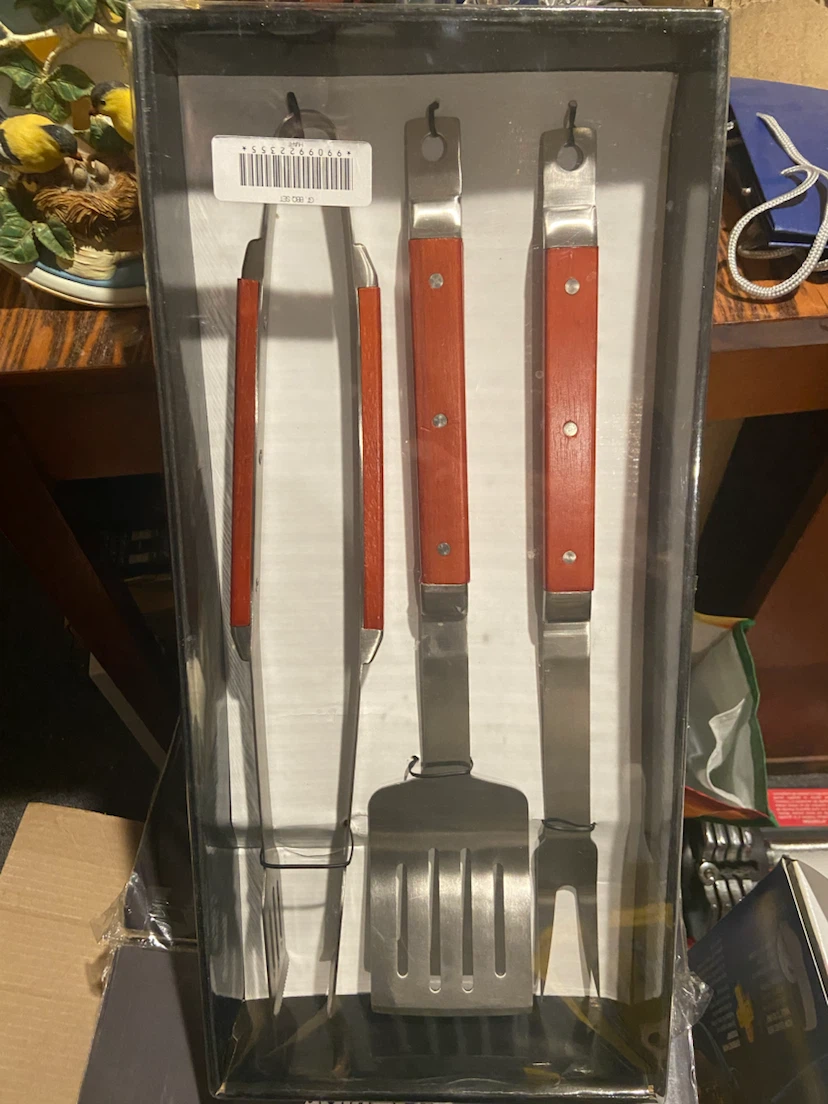 3-Piece BBQ Tool Set with Wooden Handles - photo 2