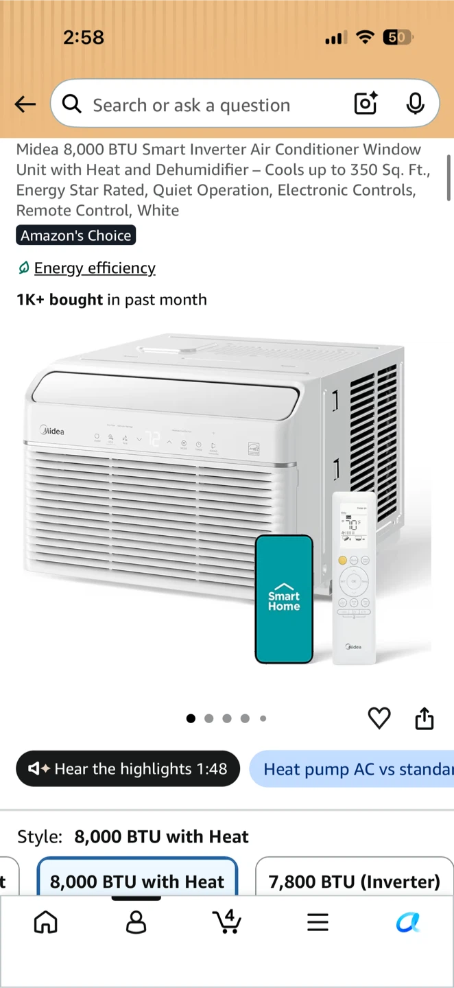 Midea 8,000 BTU Smart Inverter Window AC with Heat