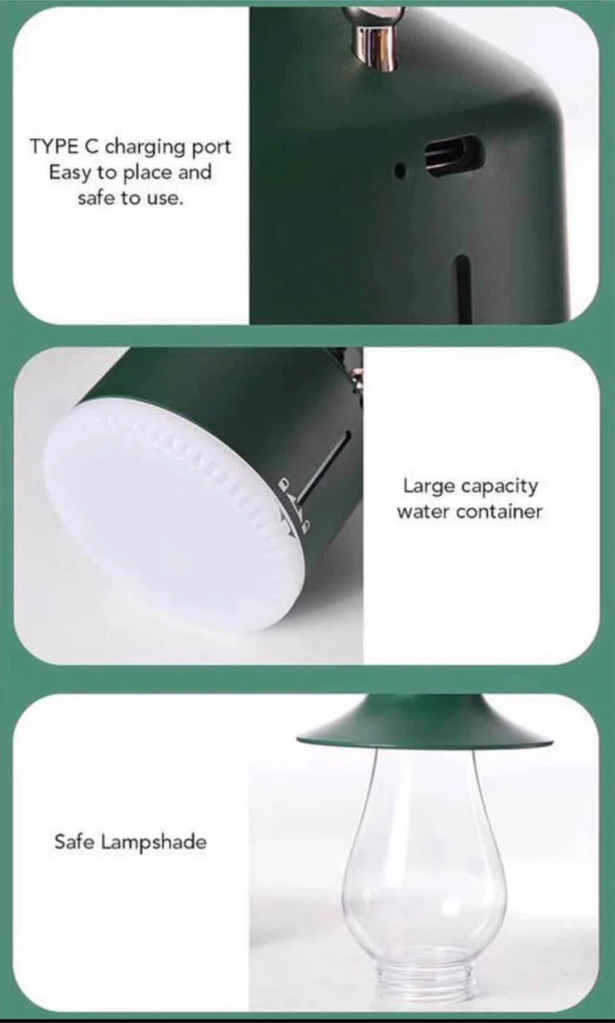 Cool Mist Humidifier Kerosene Lamp Retro Style (Green) Low Noise - photo 3