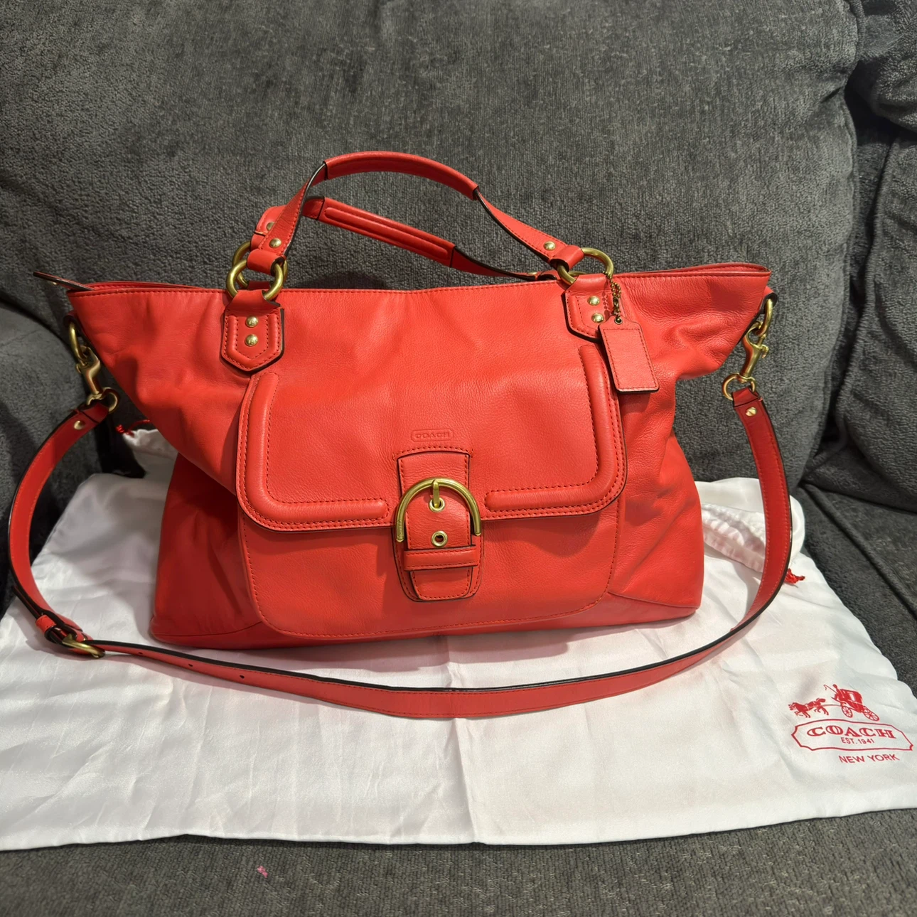 Authentic Coach Red Leather Tote Bag with Shoulder Strap