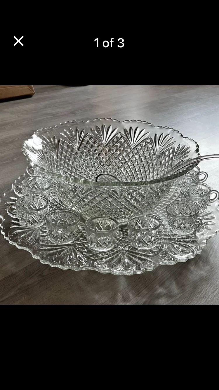 Vintage glass Punch Bowl Set
