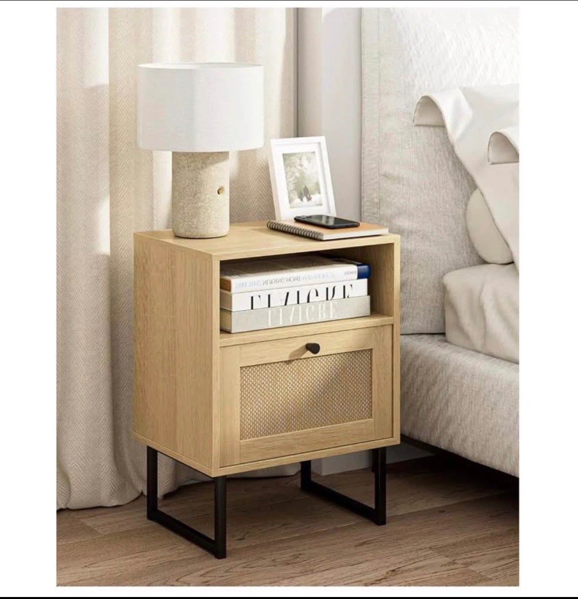 Wood Nightstand with Drawer and Shelf - photo 3
