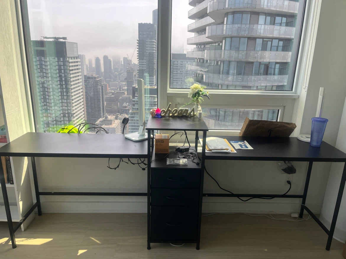Black Double Desk with 3 Drawers & LED lights
