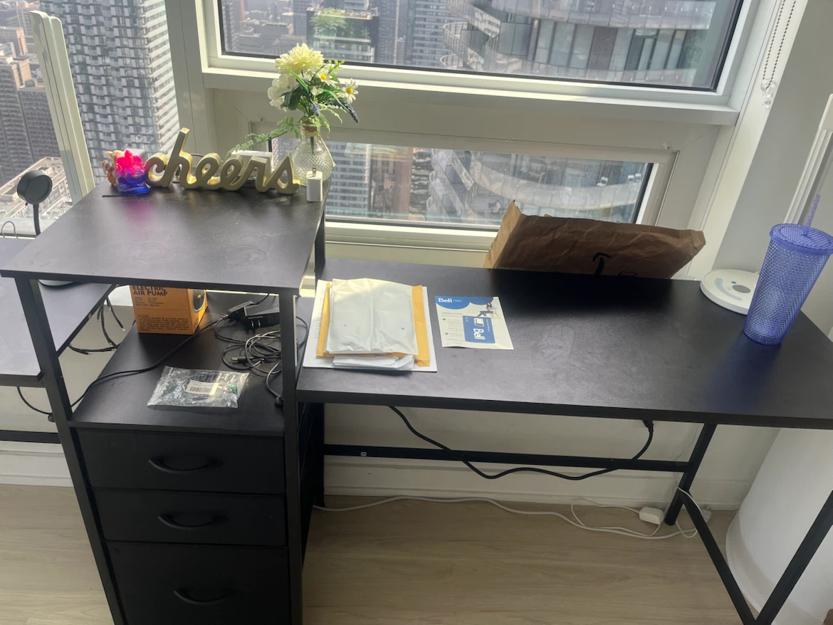 Black Double Desk with 3 Drawers & LED lights - photo 4