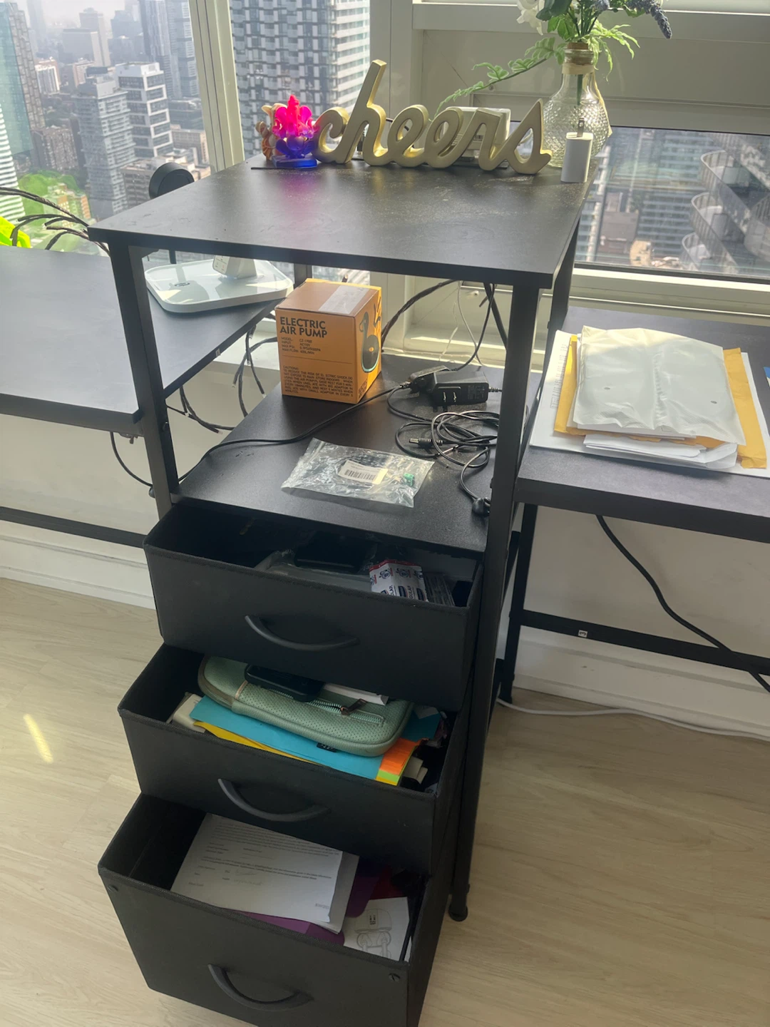 Black Double Desk with 3 Drawers & LED lights - photo 5