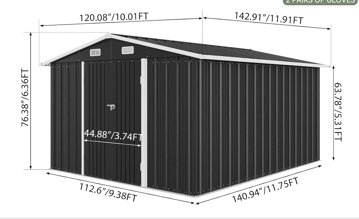 Metal Outdoor Storage Shed 10x12 Dark Grey