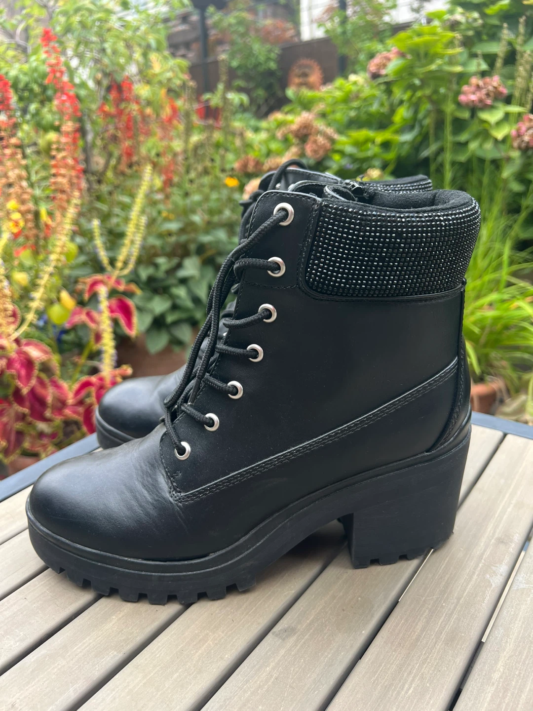 Black lace-up block heel boots size 10 - photo 2