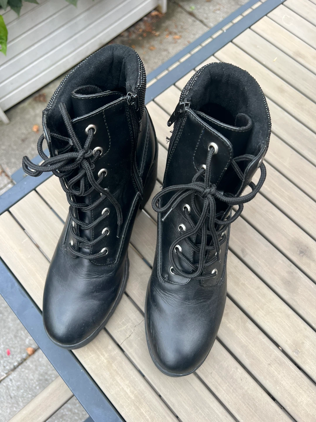 Black lace-up block heel boots size 10 - photo 3
