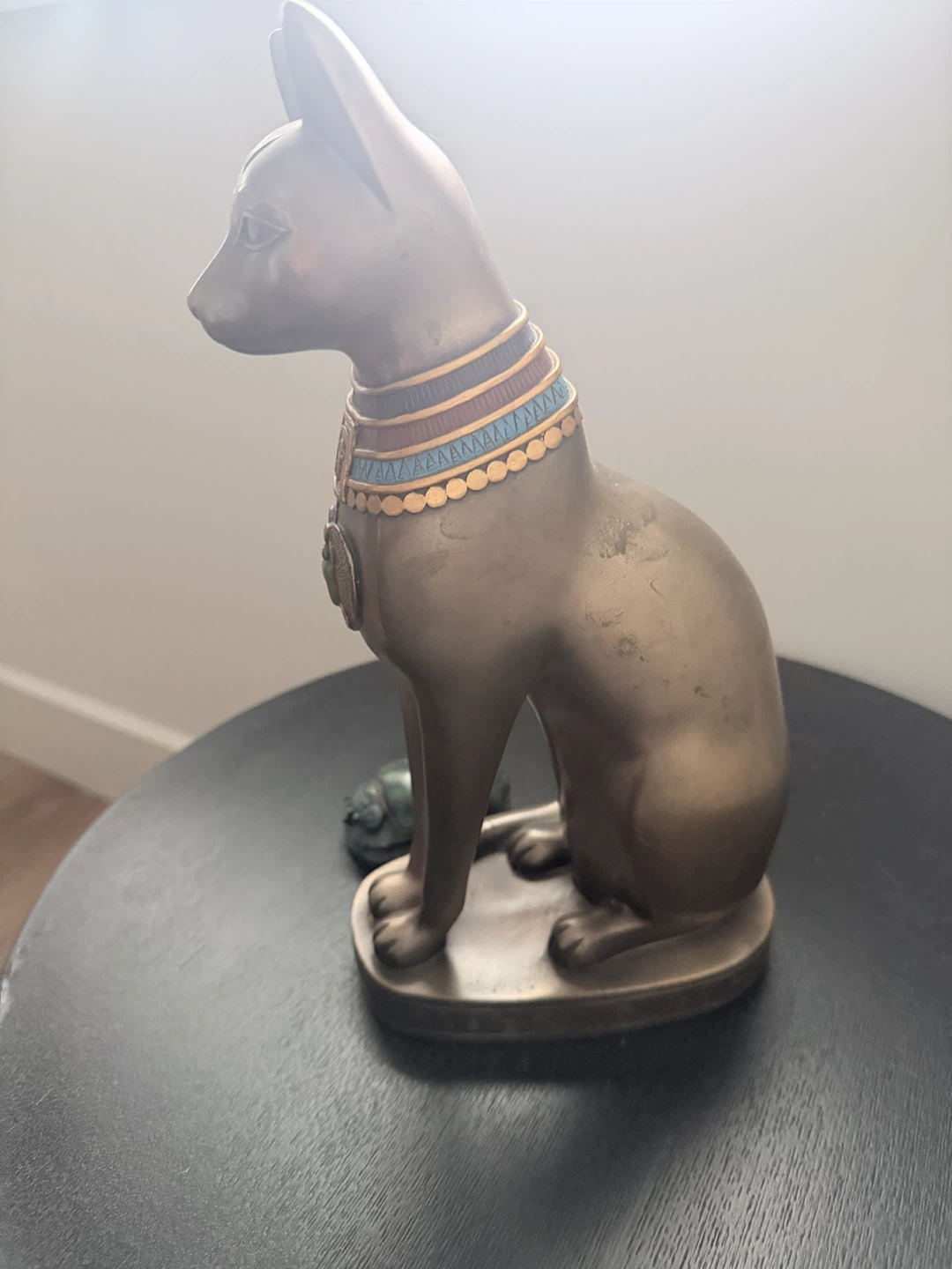 Egyptian Bastet Cat Statue and Scarab Figurine Set - photo 2