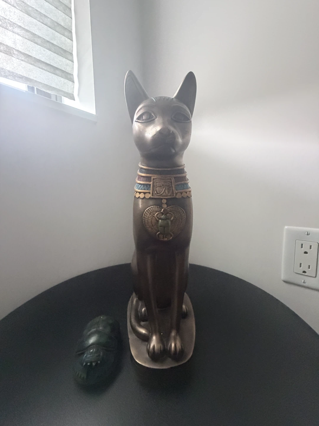 Egyptian Bastet Cat Statue and Scarab Figurine Set - photo 3