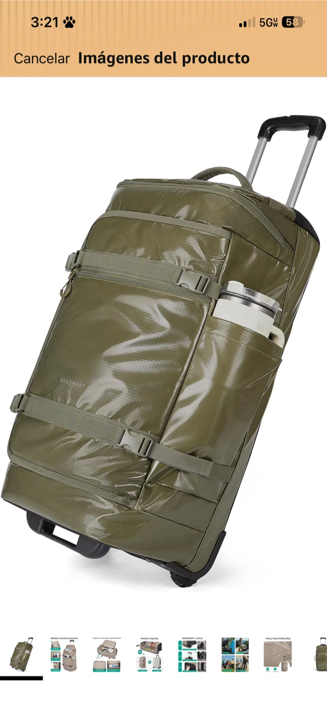 Bagsmart Olive Green Rolling Duffel Bag