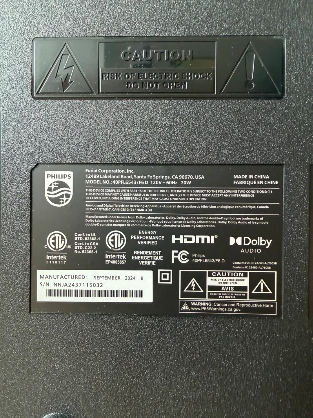 Philips Roku TV 40” MODEL NO.: 40PFL6543/F6 D - photo 2
