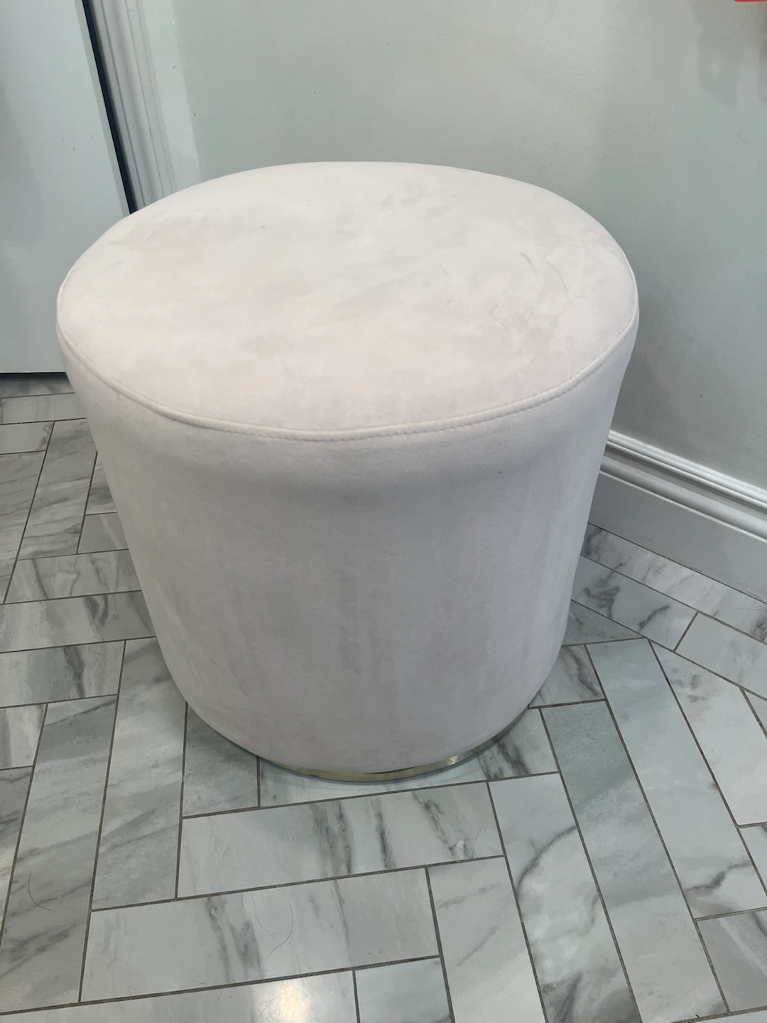 Light Pink Velvet Round Ottoman - photo 2