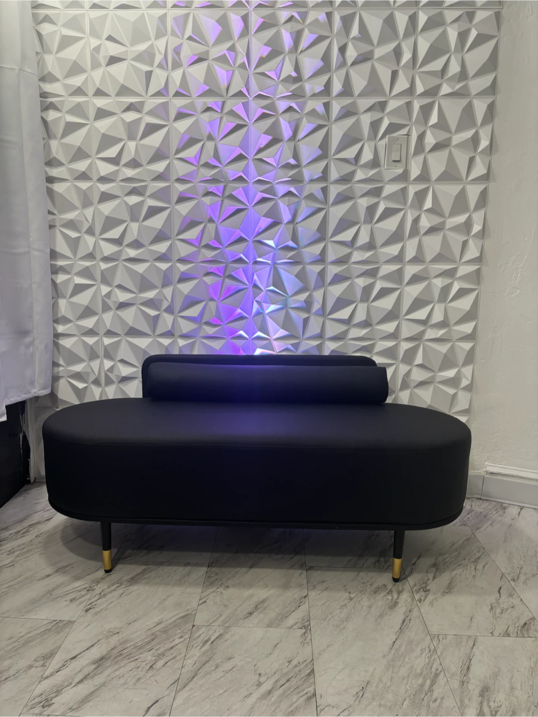Black Faux Leather Oval Sofa Loveseat
