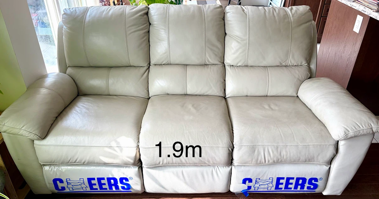 Cheers Cream Leather 3-Seater Recliner Sofa