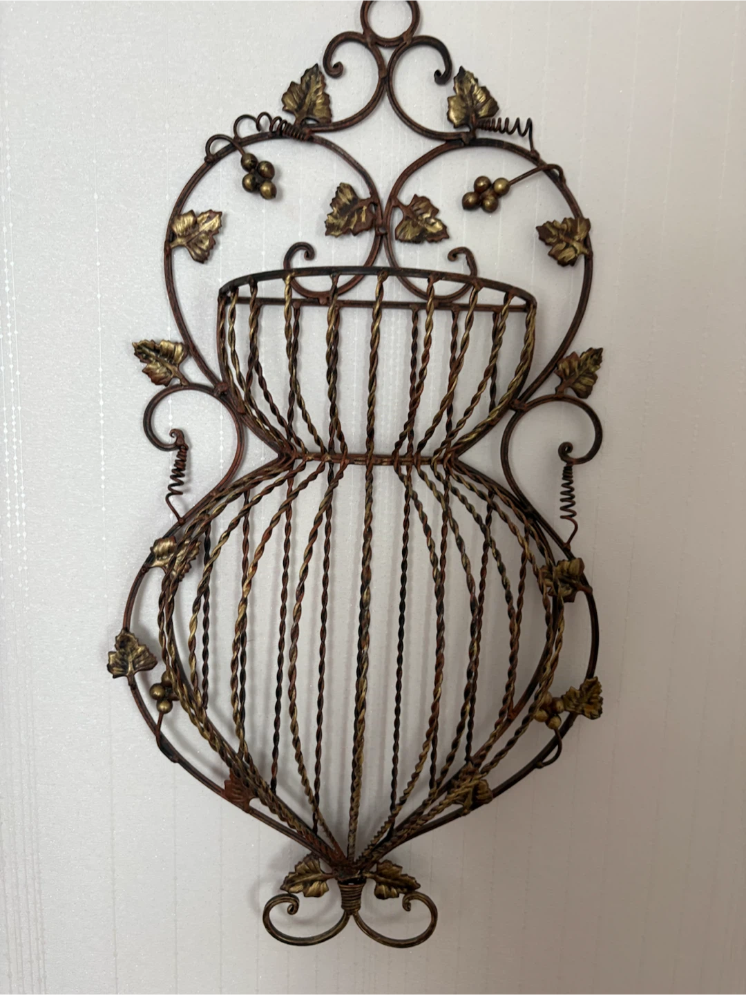 Ornate Metal Wall Basket with Grapevine Design