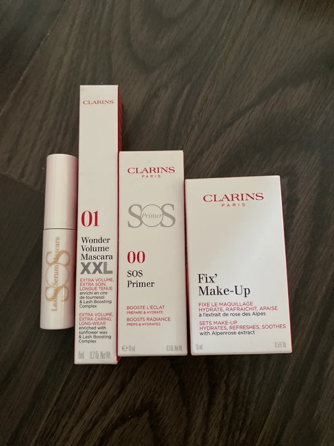 Clarins Makeup Bundle - Mascara, Primer, Fix Spray