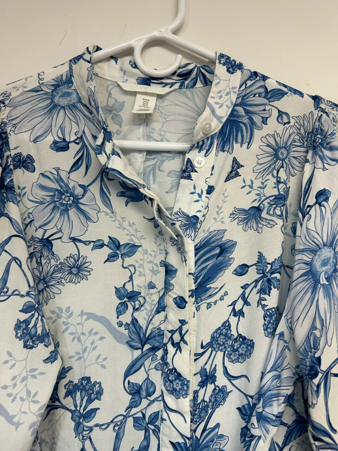 H&M Blue Floral Long Sleeve Midi Dress - photo 3