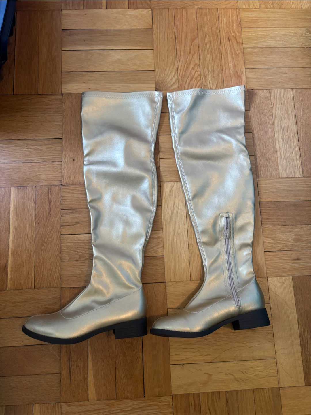 Gold Over-the-Knee Boots with Zipper