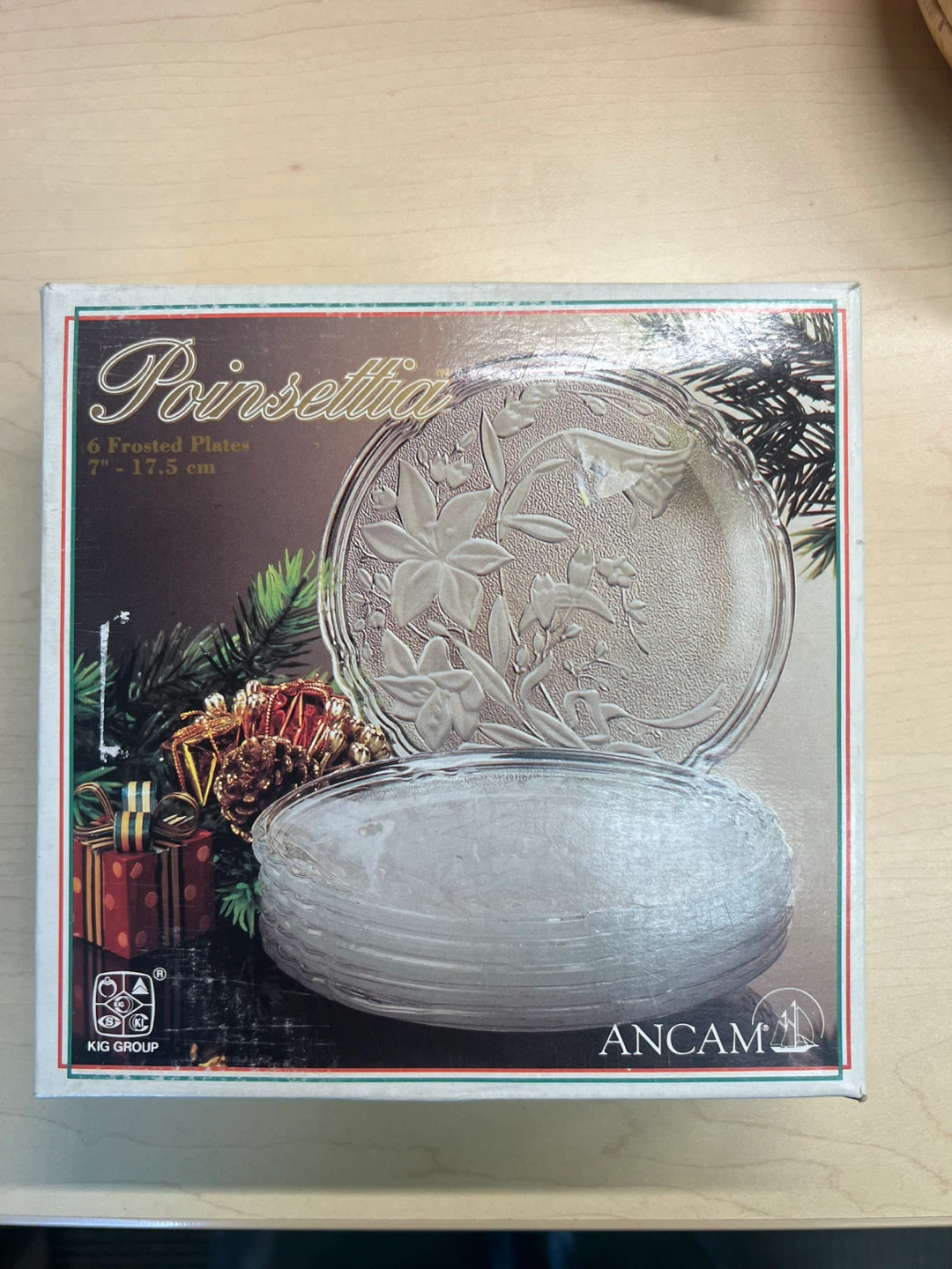 Vintage Ancam Poinsettia Frosted Glass Plates - Set of 6