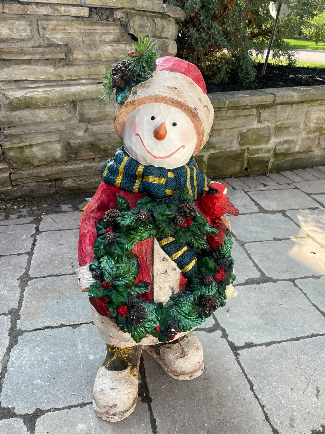 Wooden Snowman Decoration with Wreath
