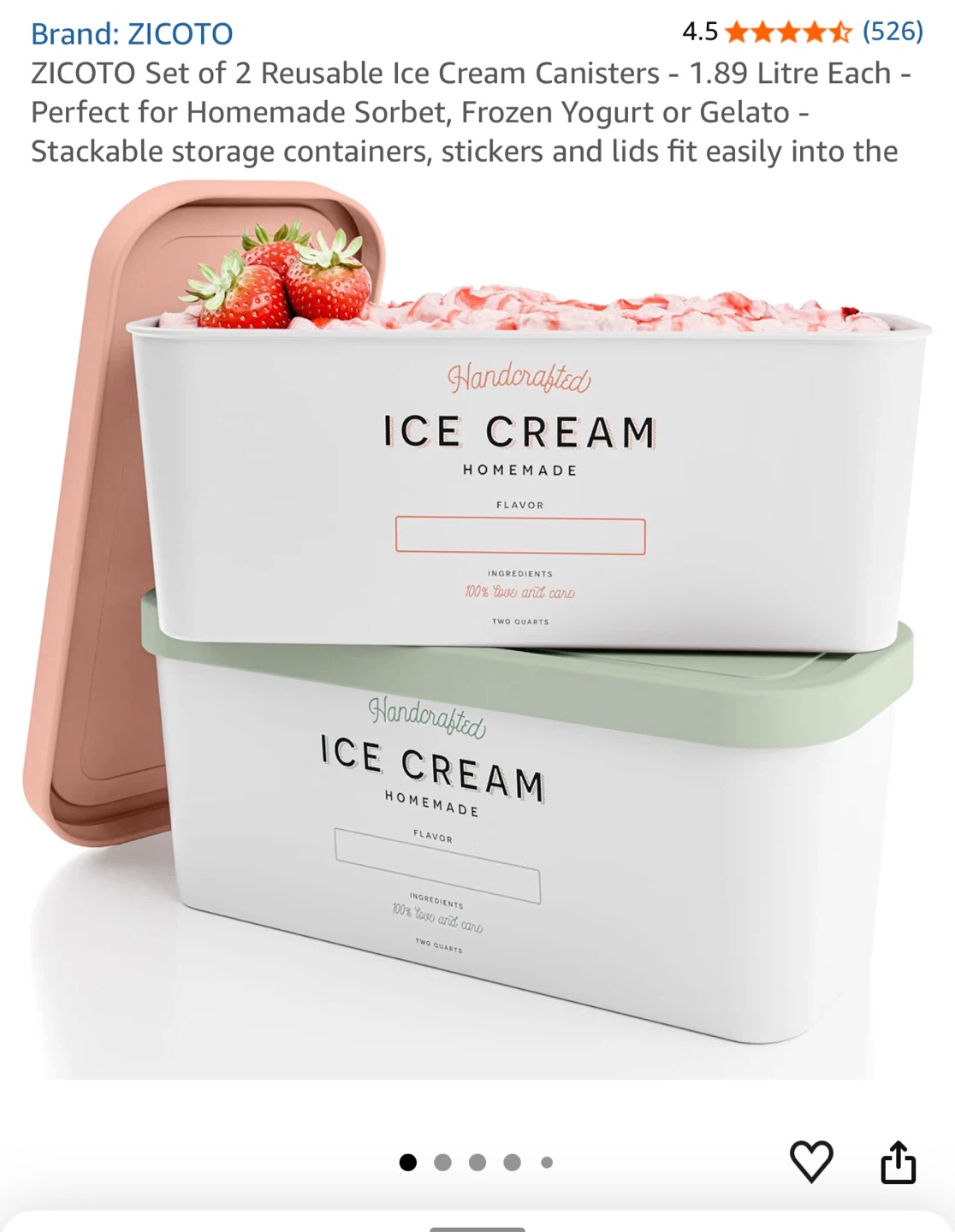 Zicoto Reusable Ice Cream Canisters - Set of 2