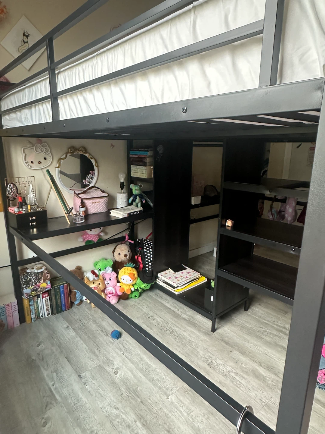 Bellemave Twin Over Twin Loft Bed with Desk and Wardrobe - Black - photo 4