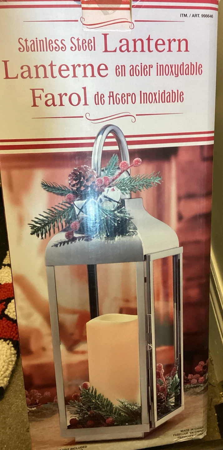 Stainless Steel Lantern with Flickering LED Candle