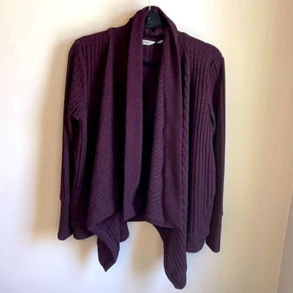Athleta Tiburon Ribbed Knit Waterfall Cardigan Purple Size M EUC - photo 2