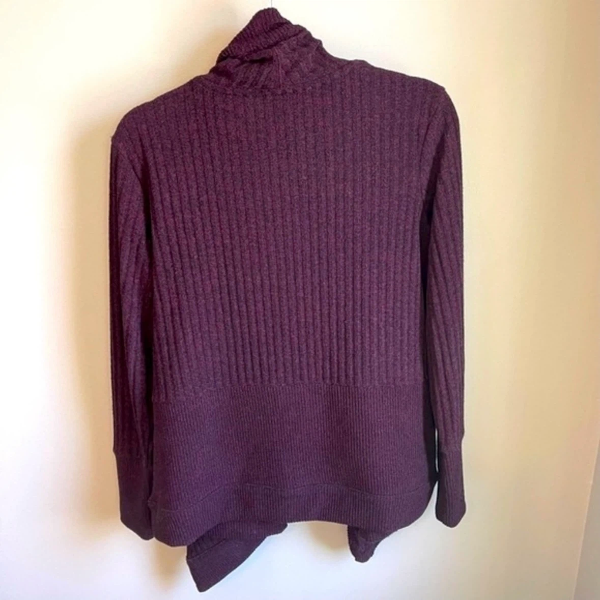 Athleta Tiburon Ribbed Knit Waterfall Cardigan Purple Size M EUC - photo 3