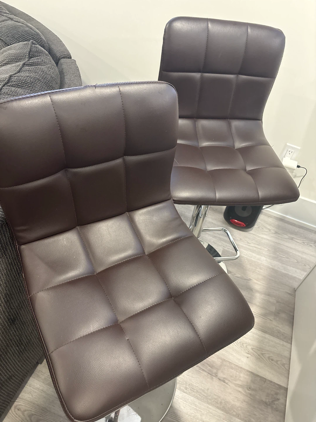 Set of Two Brown Faux Leather Bar Stools