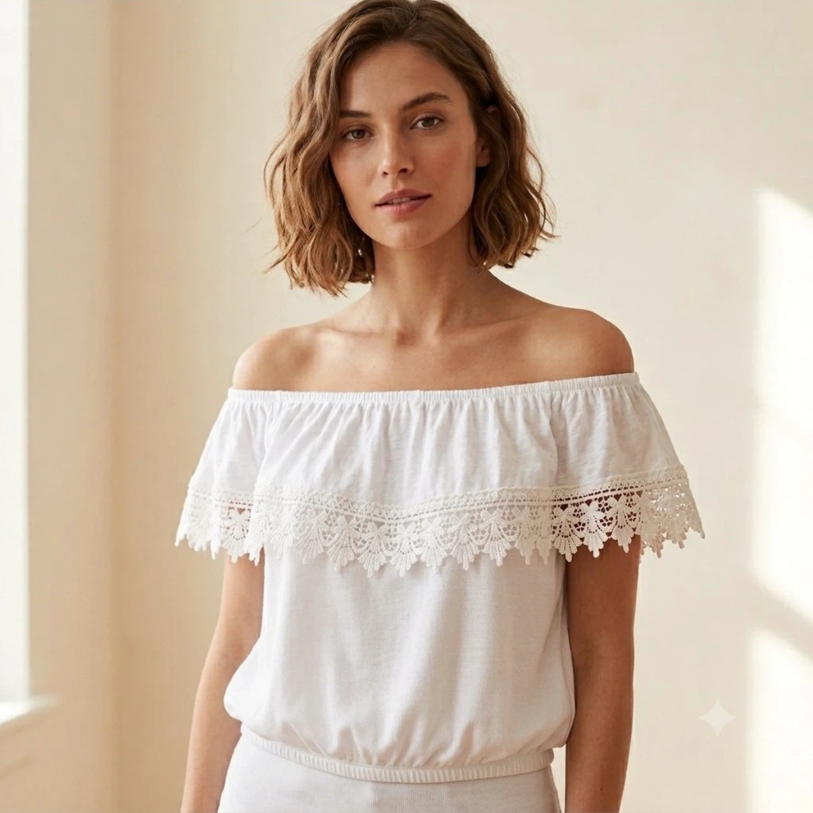 Ardene Flounce Off Shoulder Bohemian Ruffle Top Womens Size M
