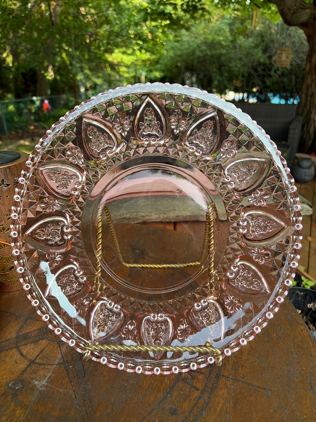 Vintage Pink Depression Glass Decorative Plate