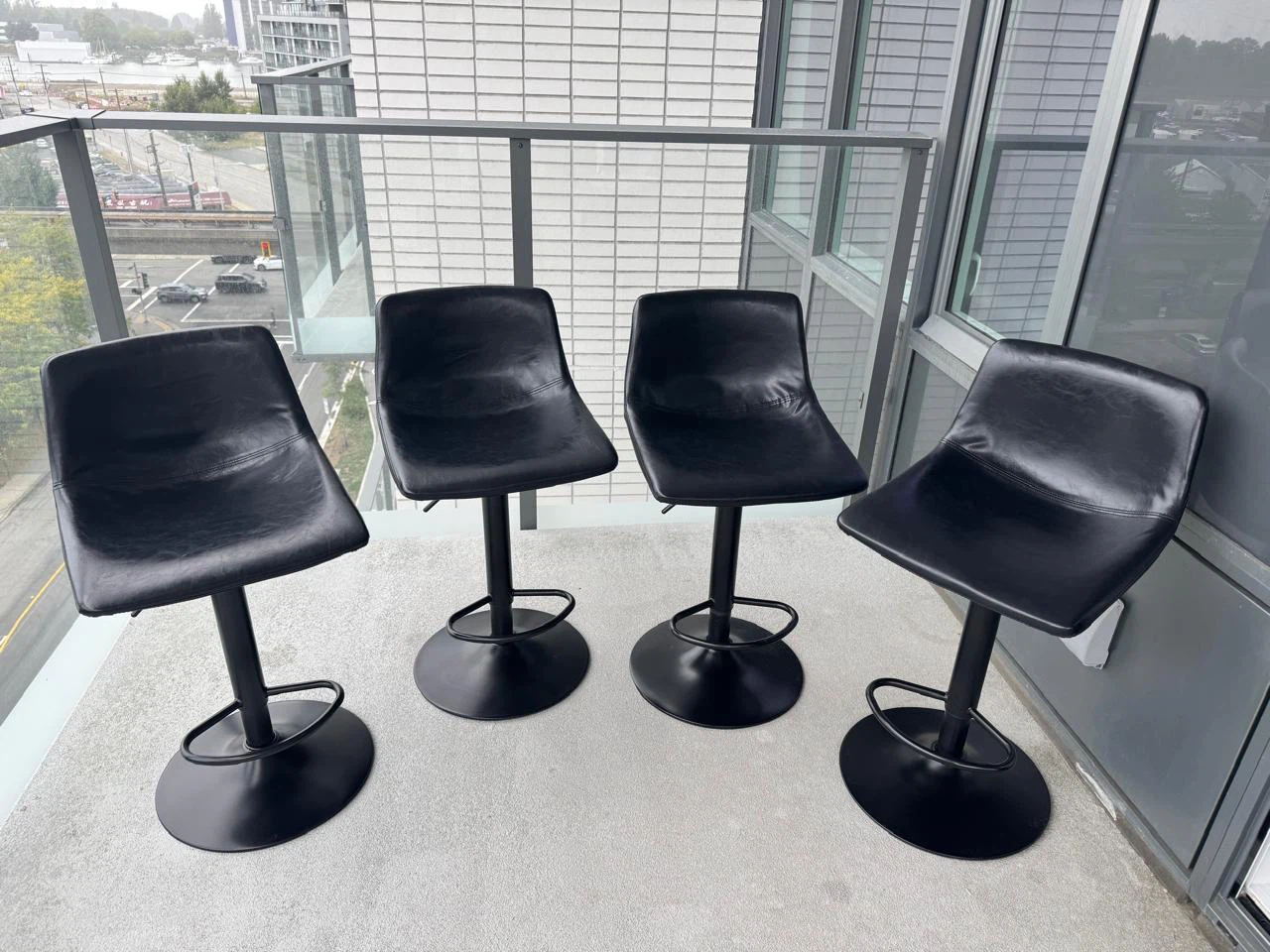Set of 4 Adjustable Black Bar Stools