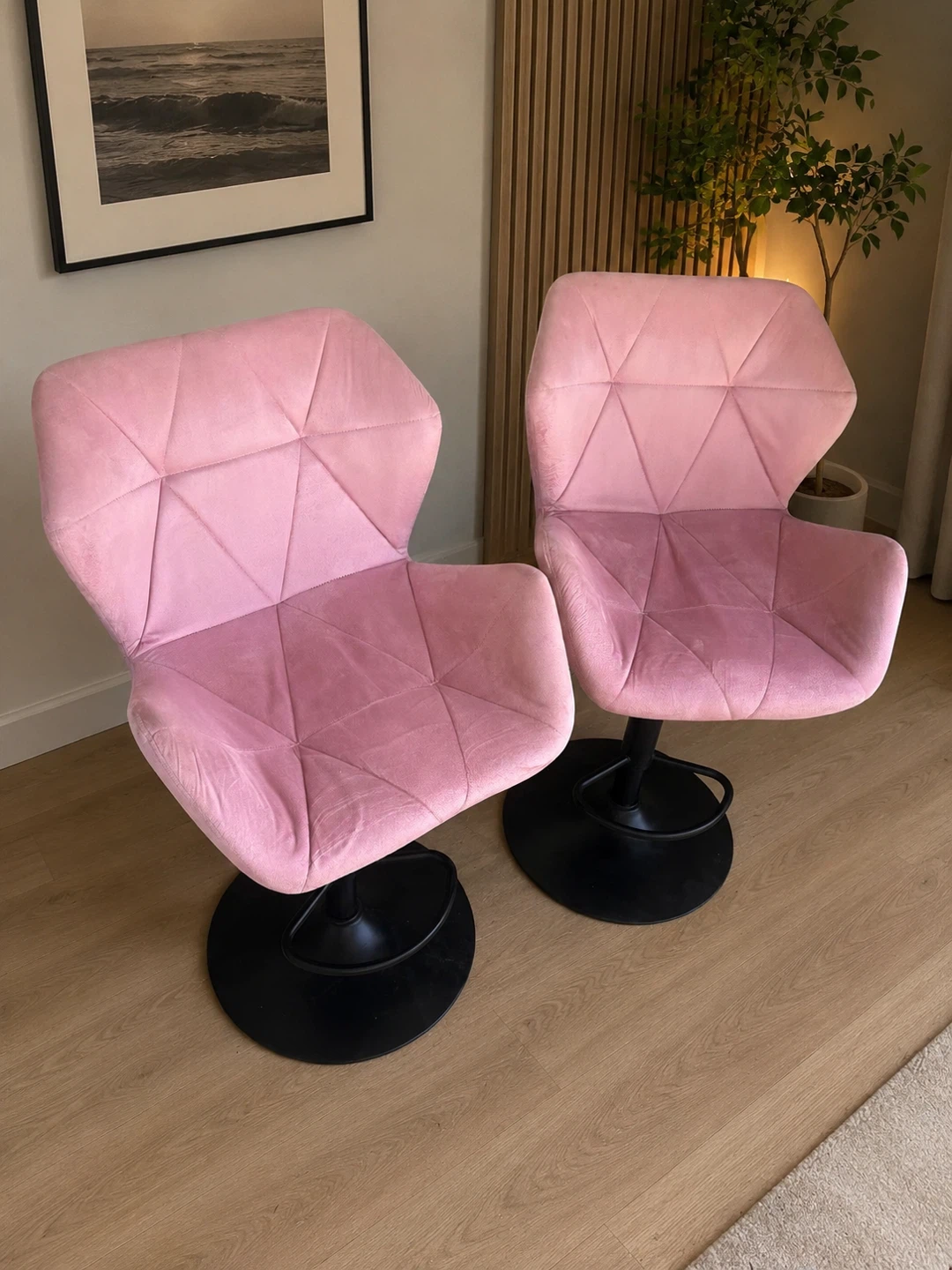 Pink Velvet Bar Stools - Set of 2