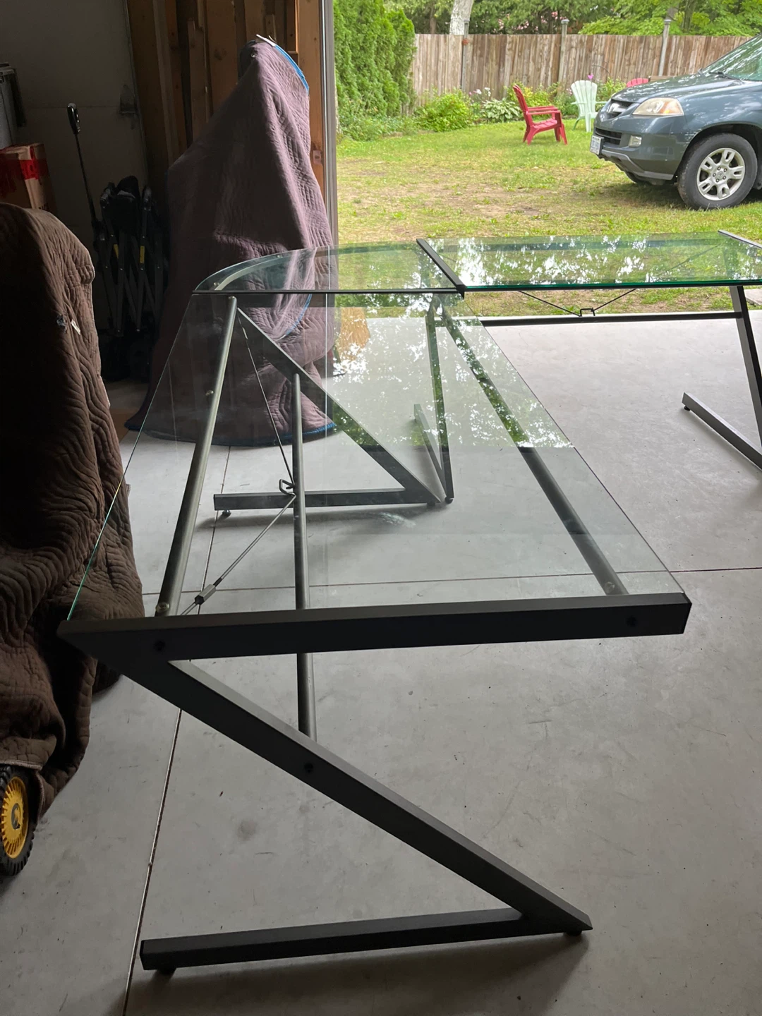 Glass Top Desk with Metal Frame