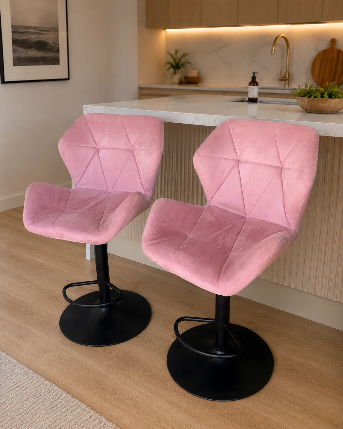 Pink Velvet Bar Stools - Set of 2 - photo 2