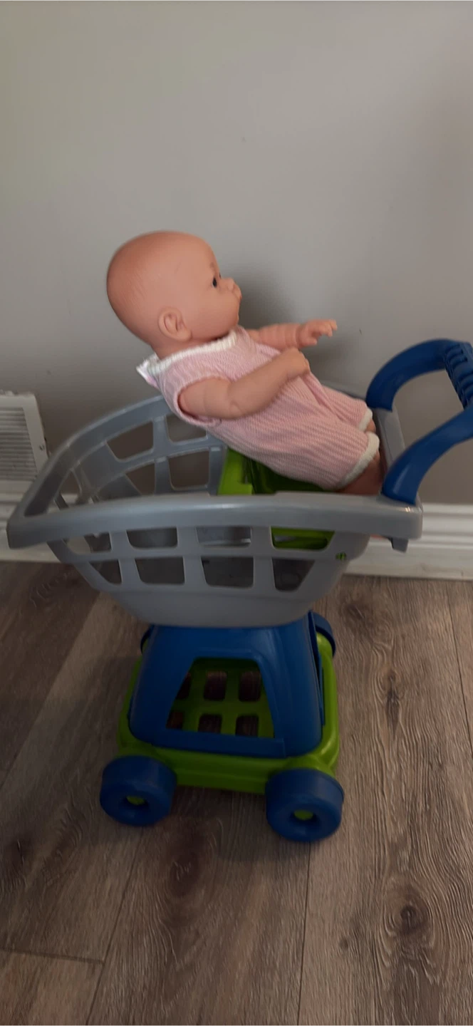 Toy Shopping Cart with Baby Doll