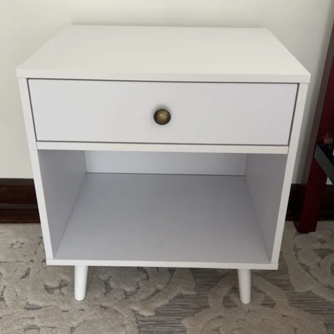 Nightstand with Drawer and Open Compartment, Solid Wood Legs - photo 2