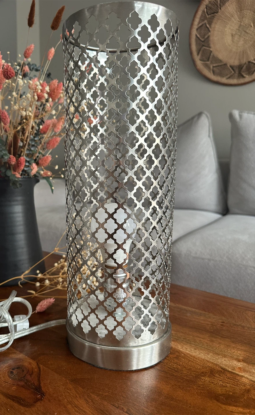 Silver Metal Lantern Style Table Lamp