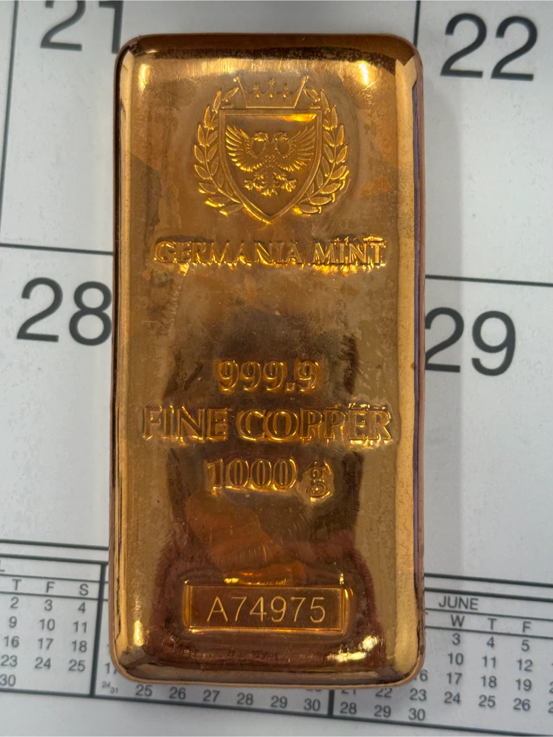 Germania Mint 1000g 1 kilo Fine Copper Cast Bar