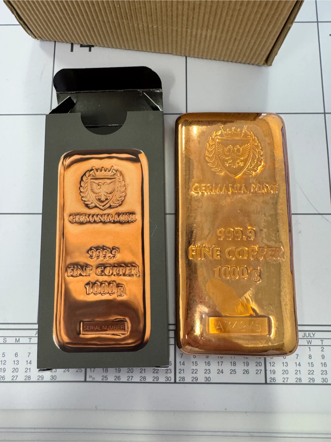Germania Mint 1000g 1 kilo Fine Copper Cast Bar - photo 2