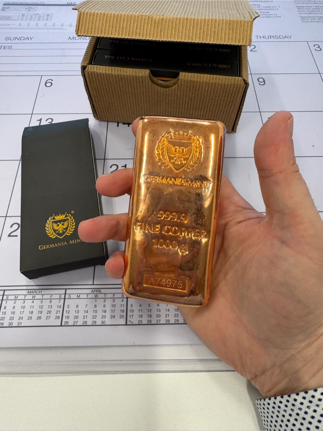 Germania Mint 1000g 1 kilo Fine Copper Cast Bar - photo 4