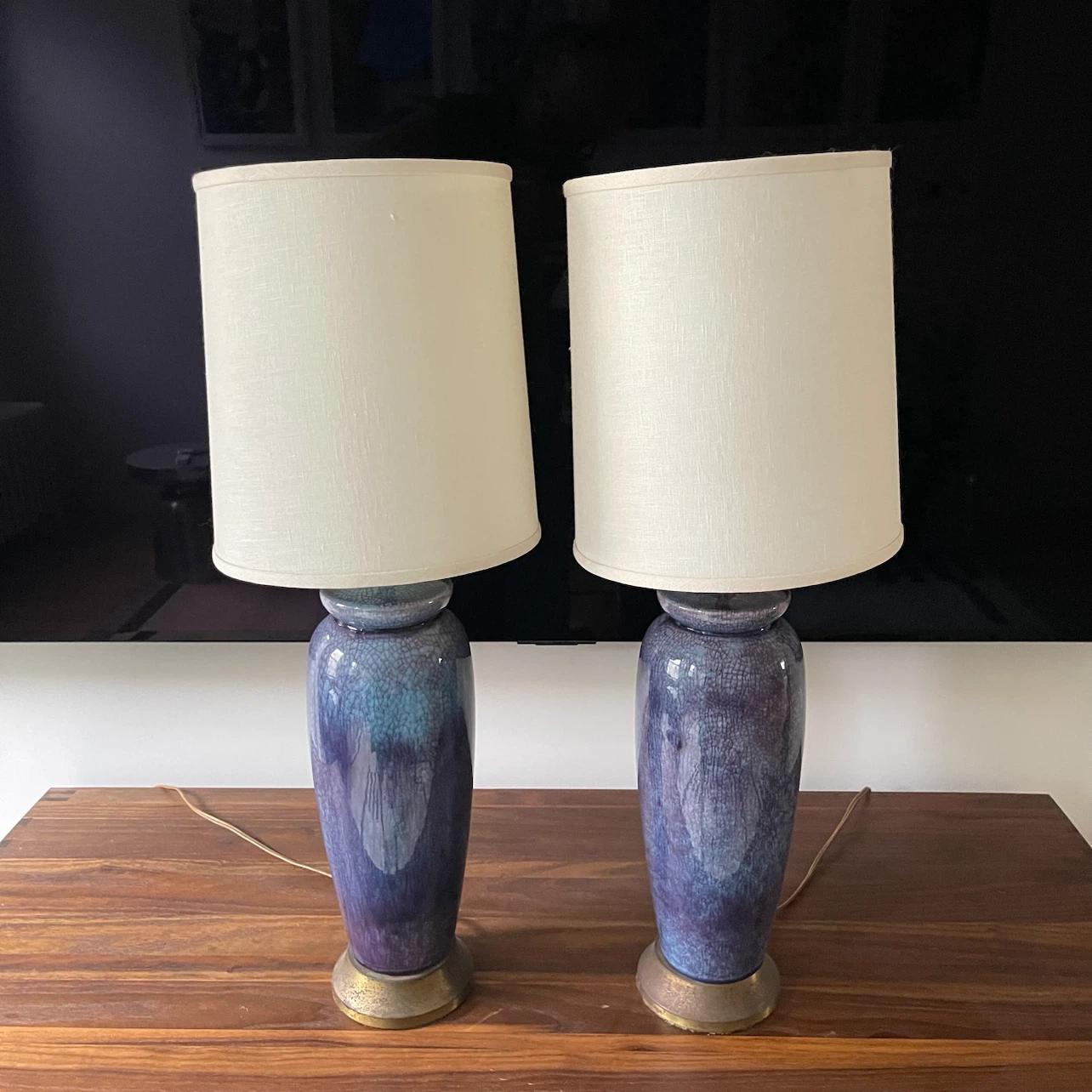 Pair of Vintage Mid-Century Modern Crackle Glaze Table Lamps