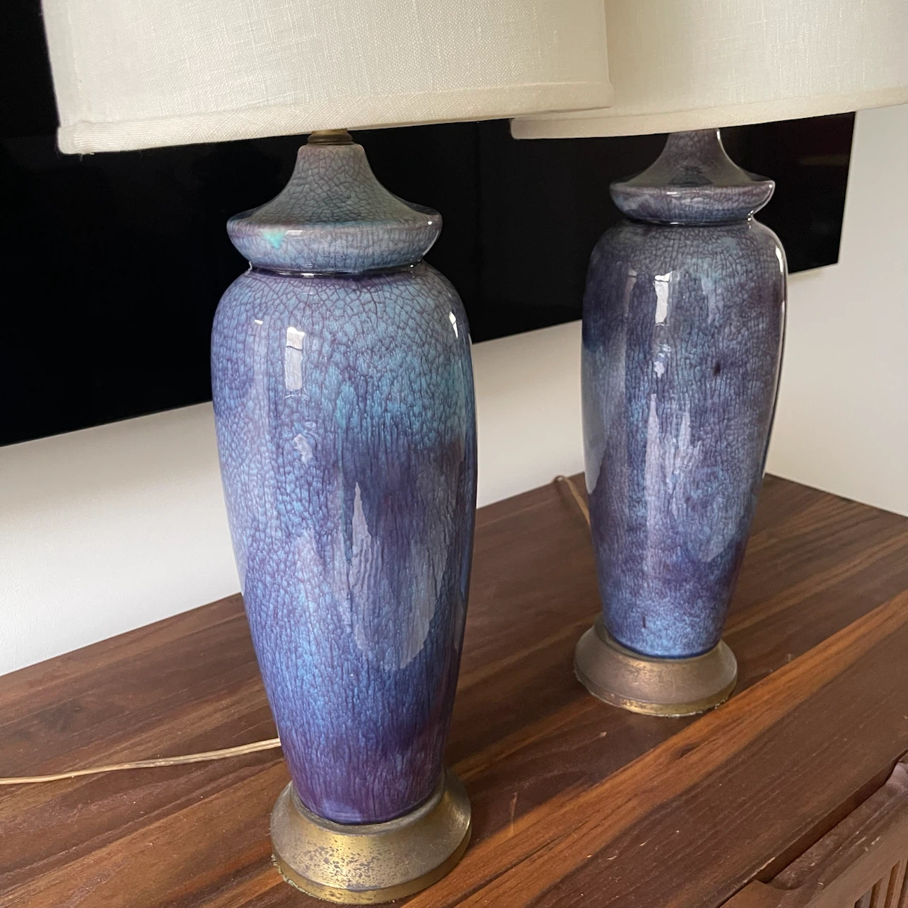 Pair of Vintage Mid-Century Modern Crackle Glaze Table Lamps - photo 3