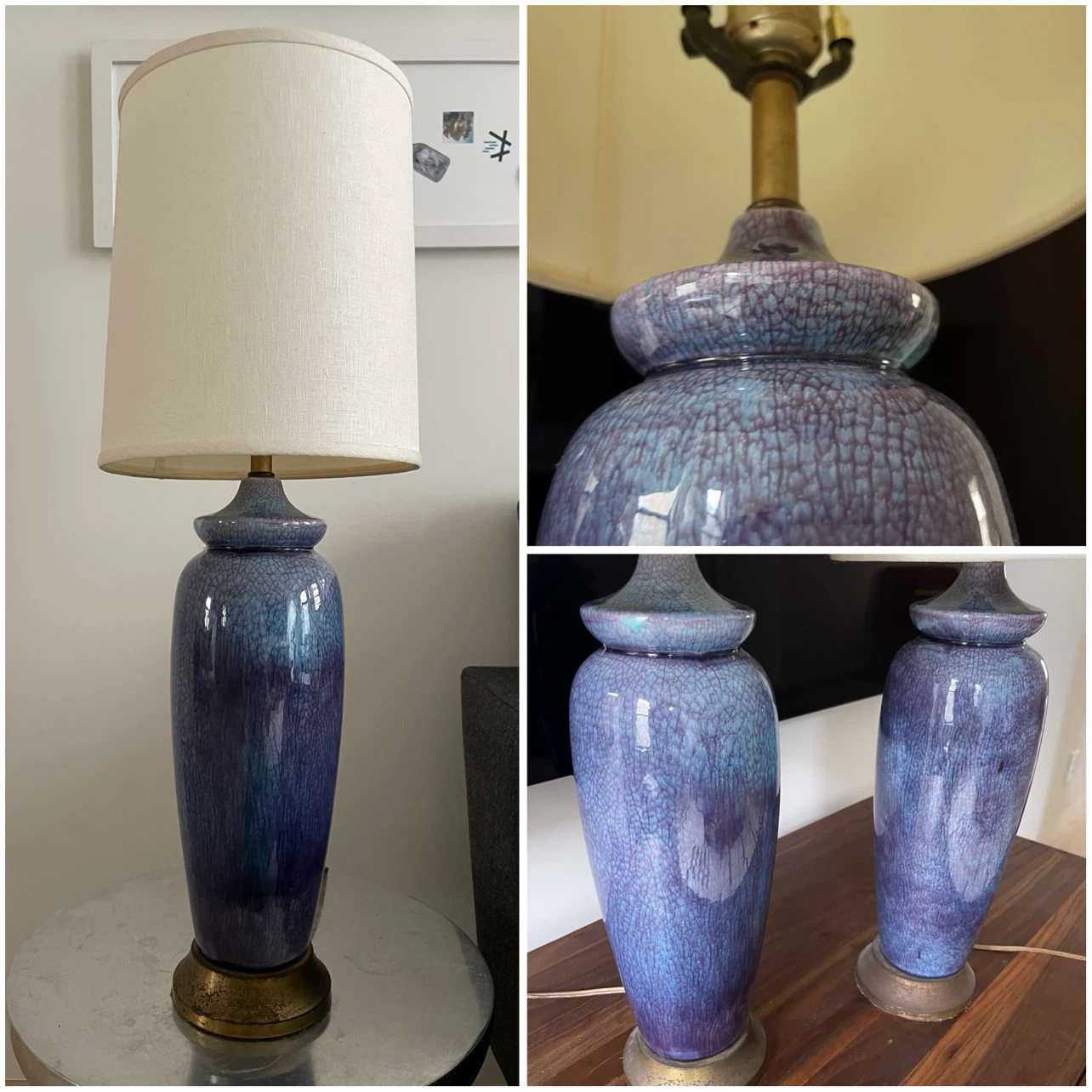 Pair of Vintage Mid-Century Modern Crackle Glaze Table Lamps - photo 5