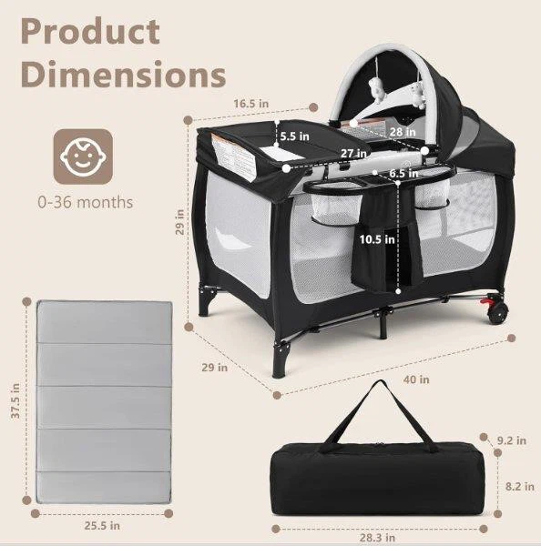 Black Baby Bassinet Playard with Canopy and Organizers - photo 2