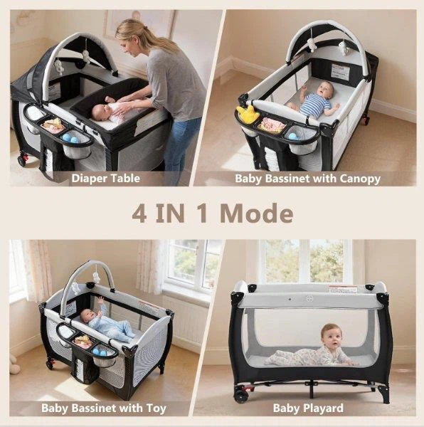 Black Baby Bassinet Playard with Canopy and Organizers - photo 3